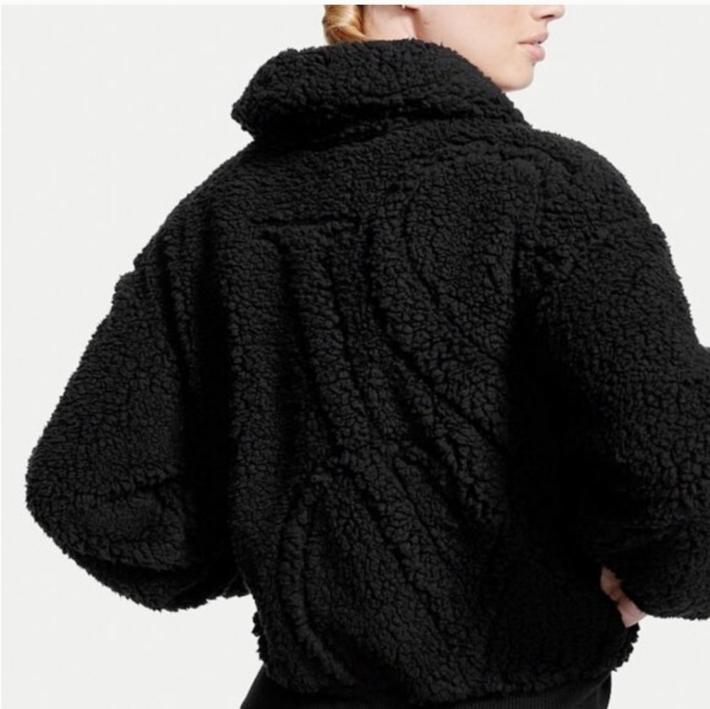 Victoria's Secret Black Sherpa Full Zip Bomber Jacket Size Small Winter Fall - Picture 2 of 12